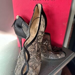 Valentino Black and Gold Lace Heels